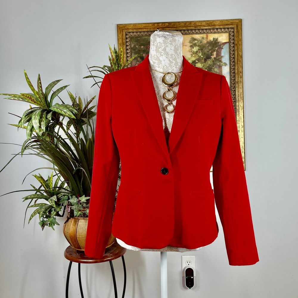 Banana Republic Blazer Women 8 Red Cotton Rayon Stretch Classic Fit One Button